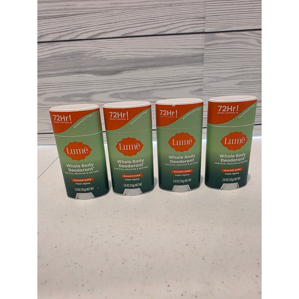 4 Pack - Lume Whole Body Deodorant 72-hr Smooth Solid Stick, Fresh Alpine 2.6 oz
